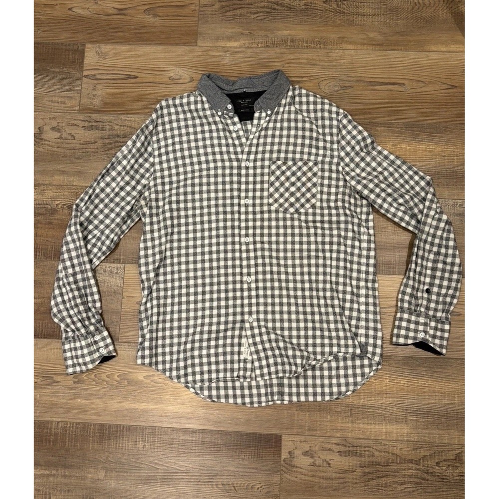 Rag & Bone Mens Slim Fit Gray Plaid Flannel Button Down Soft Cotton Sz XL